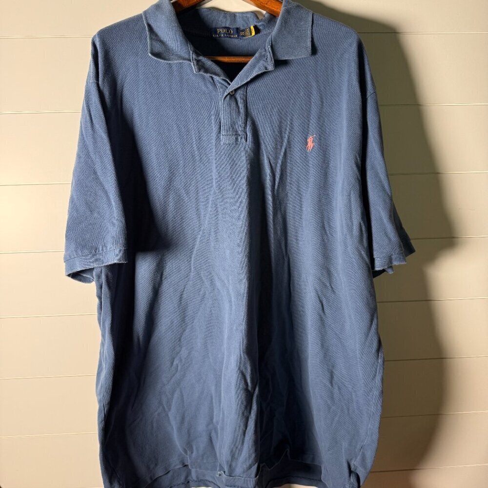 Polo Ralph Lauren Blue Short Sleeve Polo Size 4 XLT Coral/Pink Pony